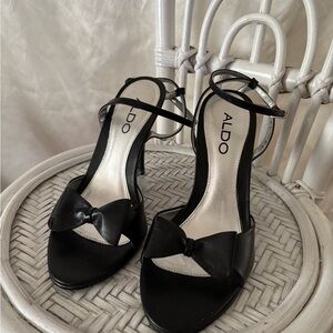 ALDO Black Bow Ankle-Strap Heels